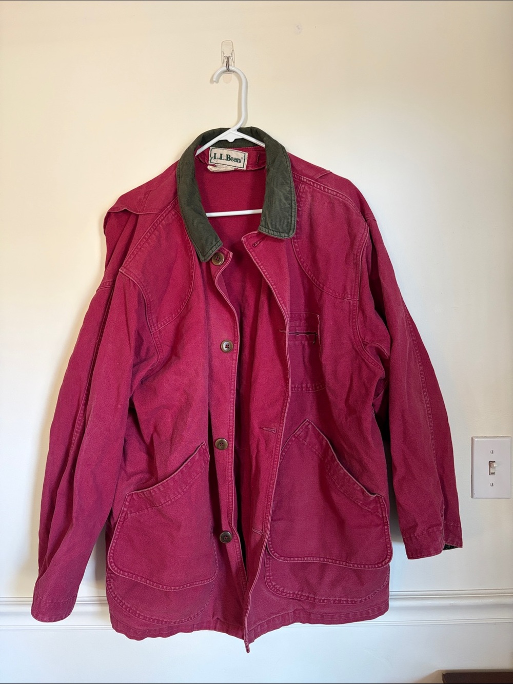 Vintage L.L. Bean Raspberry Canvas Jacket with Olive Corduroy Collar
